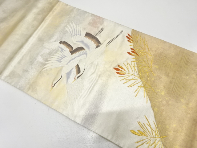 JAPANESE KIMONO / ANTIQUE FUKURO OBI / SILK / WOVEN CRANE